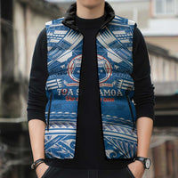 Toa Samoa Rugby Custom Sleeveless Puffer Jacket Uso aso uma Samoan Pattern Blue - Polynesian Pride