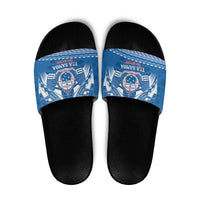 Toa Samoa Rugby Custom Slide Sandals Uso aso uma Samoan Pattern Blue - Polynesian Pride