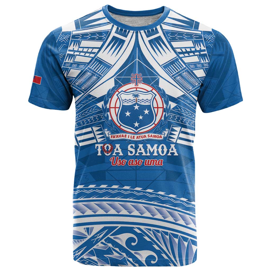 Toa Samoa Rugby Custom T Shirt Uso aso uma Samoan Pattern Blue - Polynesian Pride