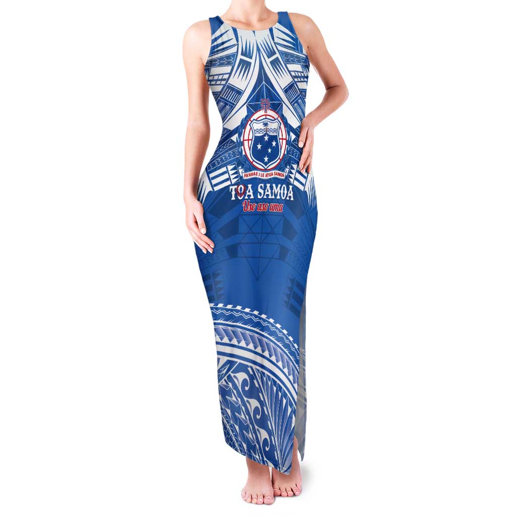 Toa Samoa Rugby Custom Tank Maxi Dress Uso aso uma Samoan Pattern Blue - Polynesian Pride