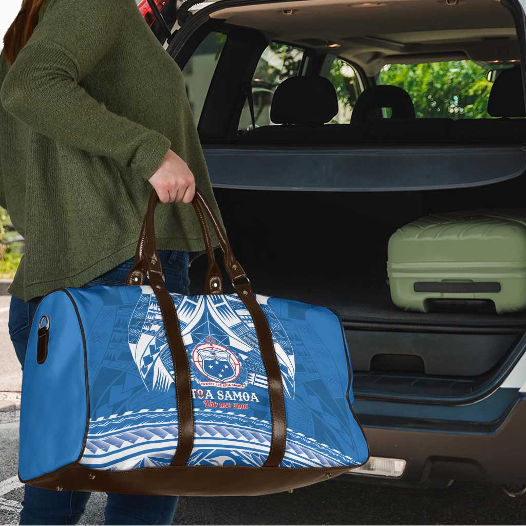 Toa Samoa Rugby Custom Travel Bag Uso aso uma Samoan Pattern Blue - Polynesian Pride
