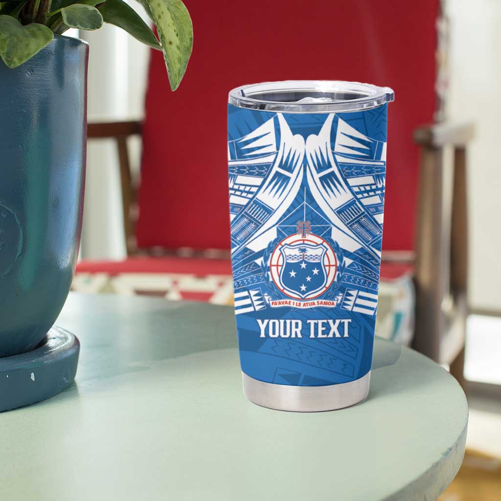 Toa Samoa Rugby Custom Tumbler Cup Uso aso uma Samoan Pattern Blue - Polynesian Pride