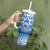 Toa Samoa Rugby Custom Tumbler With Handle Uso aso uma Samoan Pattern Blue - Polynesian Pride