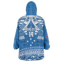 Toa Samoa Rugby Custom Wearable Blanket Hoodie Uso aso uma Samoan Pattern Blue - Polynesian Pride