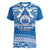 Toa Samoa Rugby Custom Women V-Neck T-Shirt Uso aso uma Samoan Pattern Blue - Polynesian Pride