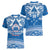 Toa Samoa Rugby Custom Women V-Neck T-Shirt Uso aso uma Samoan Pattern Blue - Polynesian Pride