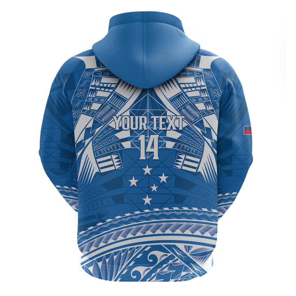 Toa Samoa Rugby Custom Zip Hoodie Uso aso uma Samoan Pattern Blue - Polynesian Pride