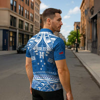 Toa Samoa Rugby Custom Zipper Polo Shirt Uso aso uma Samoan Pattern Blue - Polynesian Pride