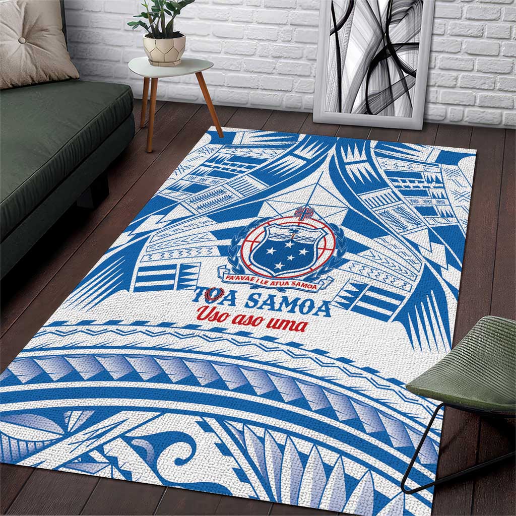 Toa Samoa Rugby Custom Area Rug Uso aso uma Samoan Pattern White - Polynesian Pride