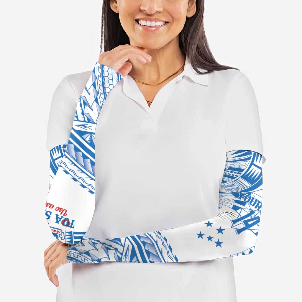 Toa Samoa Rugby Custom Arm Sleeves Uso aso uma Samoan Pattern White - Polynesian Pride