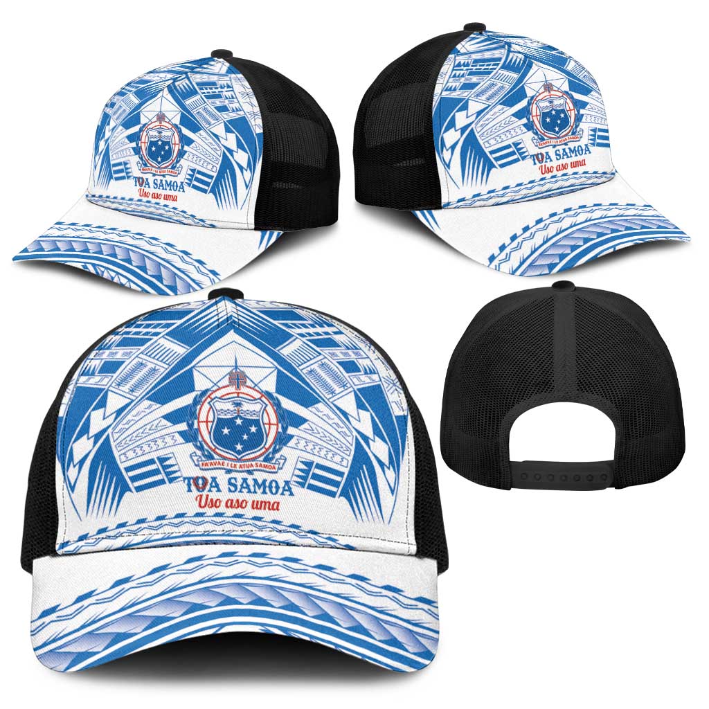 Toa Samoa Rugby Baseball Net Cap Uso aso uma Samoan Pattern White - Polynesian Pride