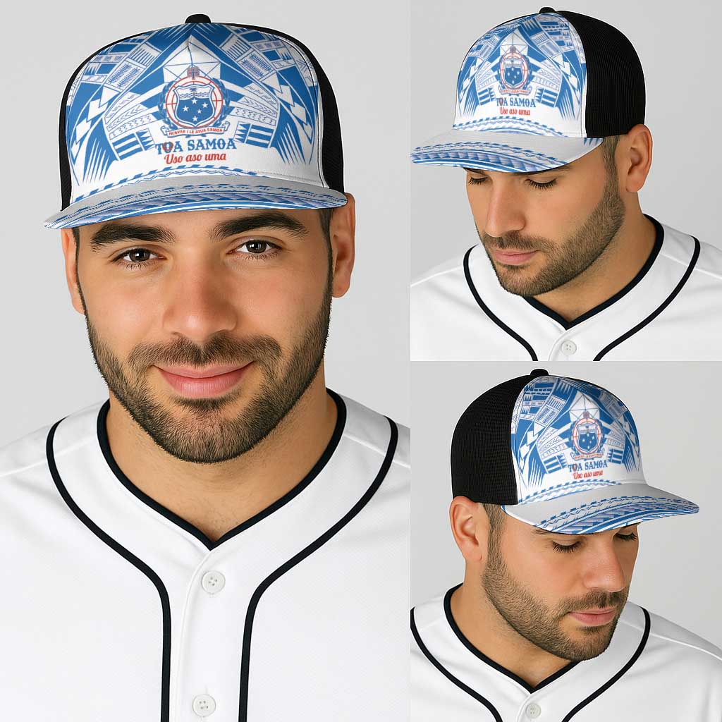 Toa Samoa Rugby Baseball Net Cap Uso aso uma Samoan Pattern White - Polynesian Pride