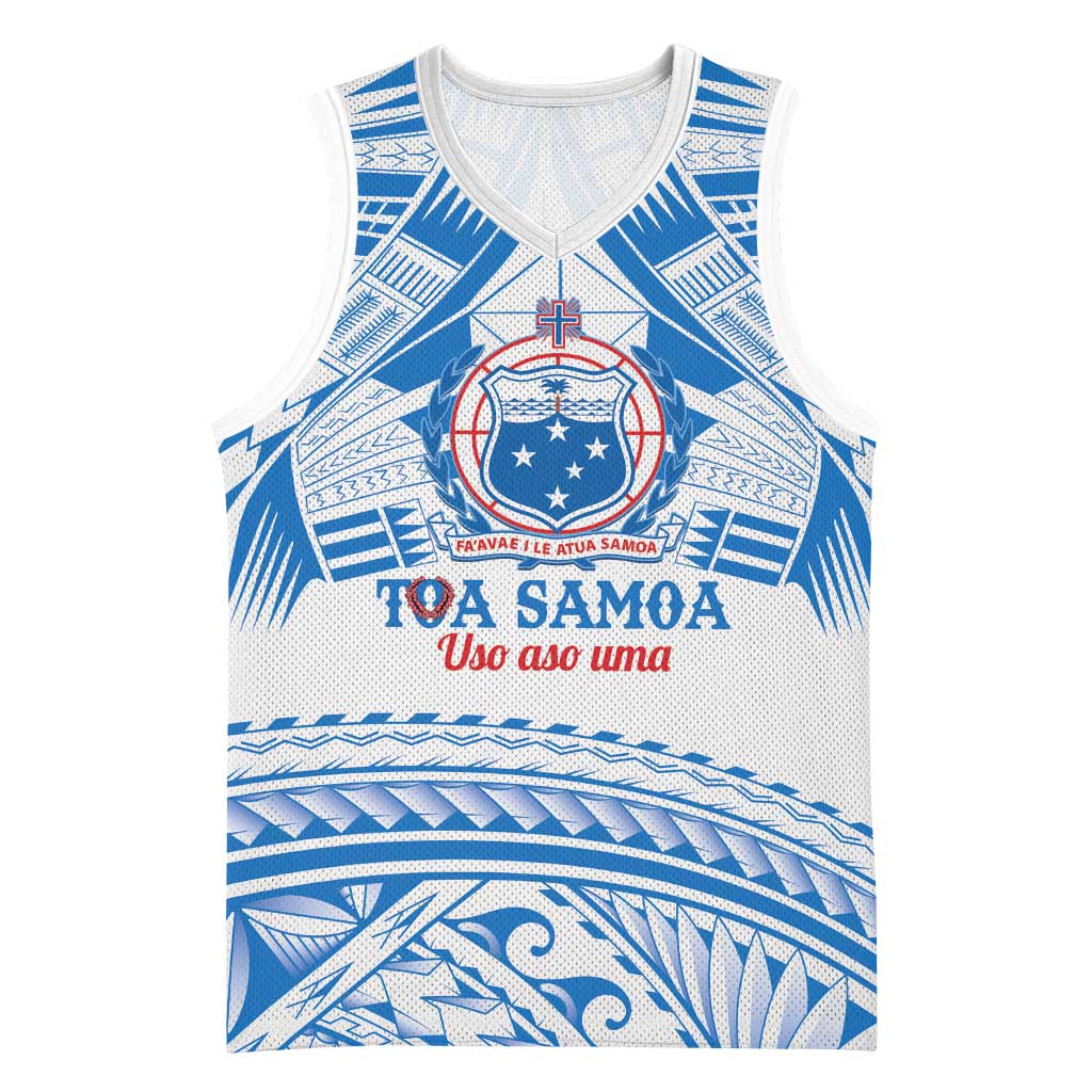 Toa Samoa Rugby Custom Basketball Jersey Uso aso uma Samoan Pattern White - Polynesian Pride