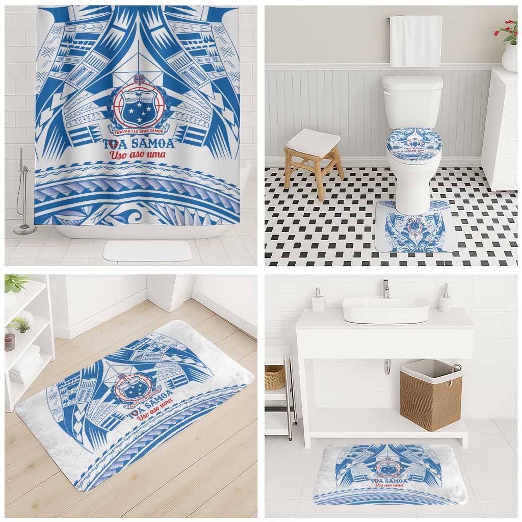 Toa Samoa Rugby Custom Bathroom Set Uso aso uma Samoan Pattern White - Polynesian Pride