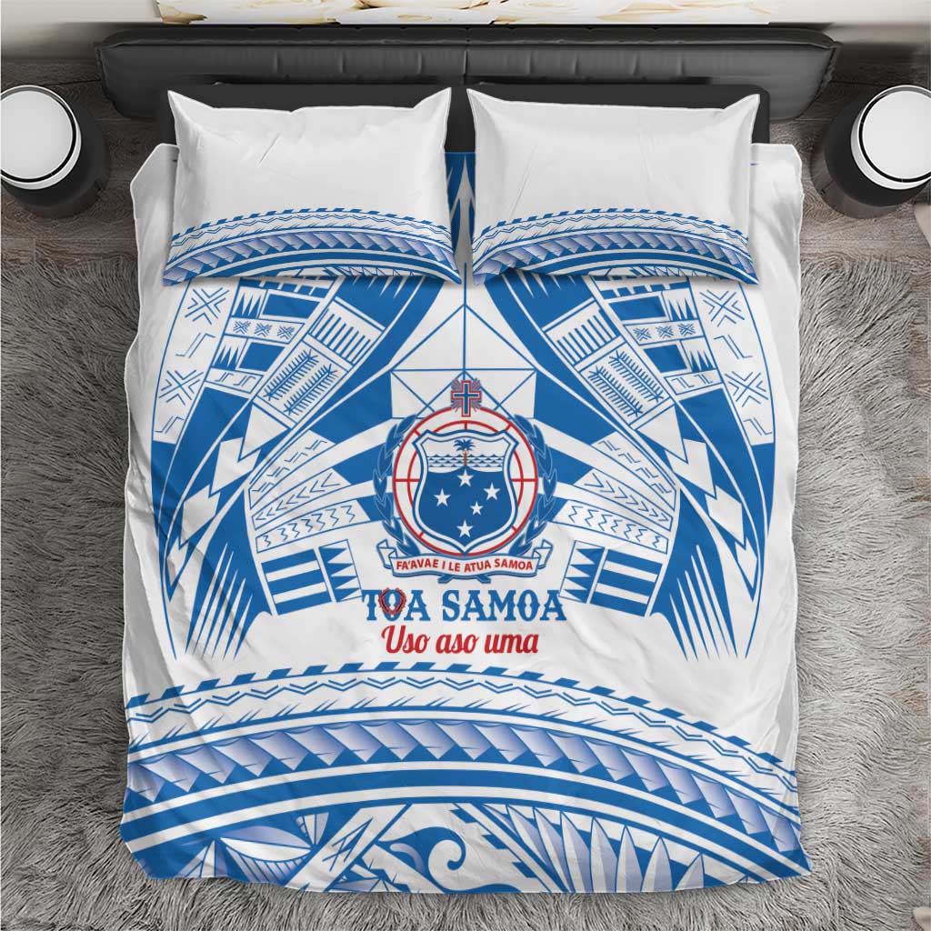 Toa Samoa Rugby Custom Bedding Set Uso aso uma Samoan Pattern White - Polynesian Pride