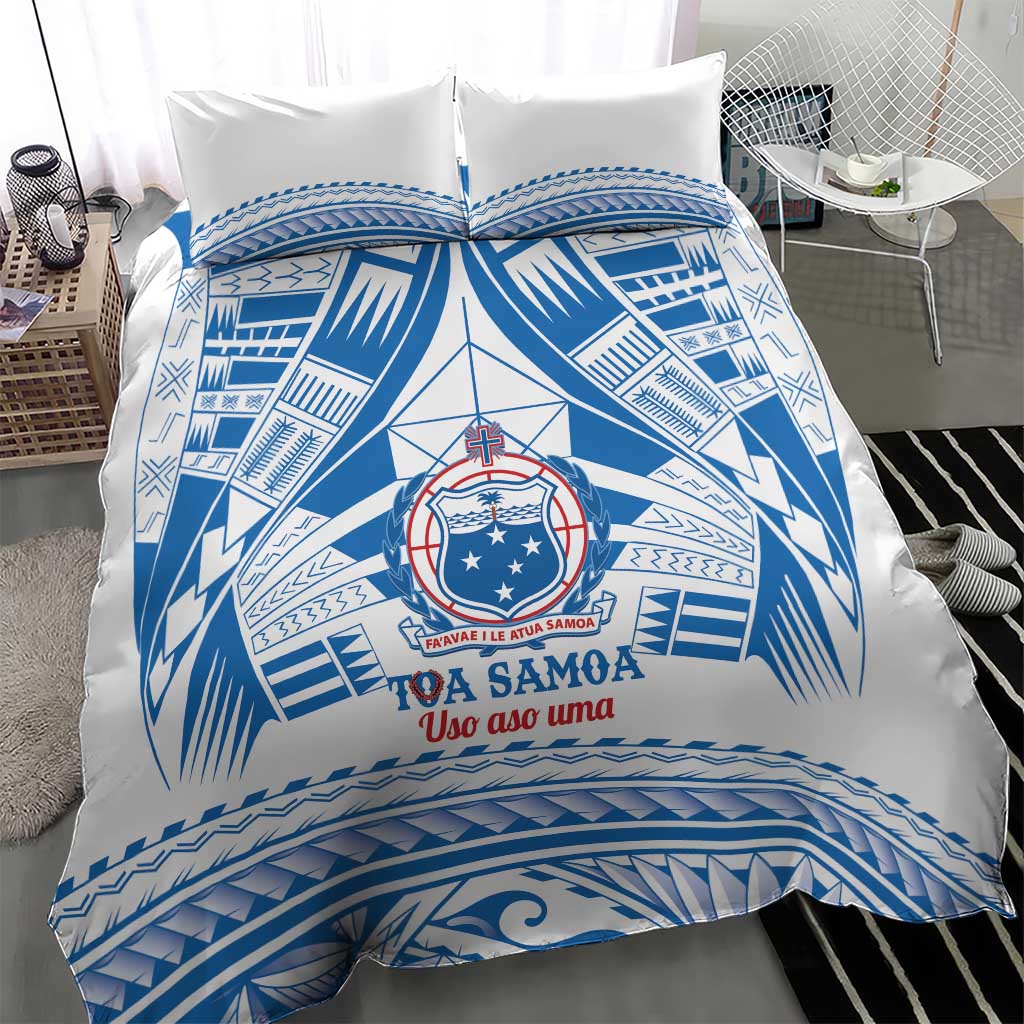 Toa Samoa Rugby Custom Bedding Set Uso aso uma Samoan Pattern White - Polynesian Pride