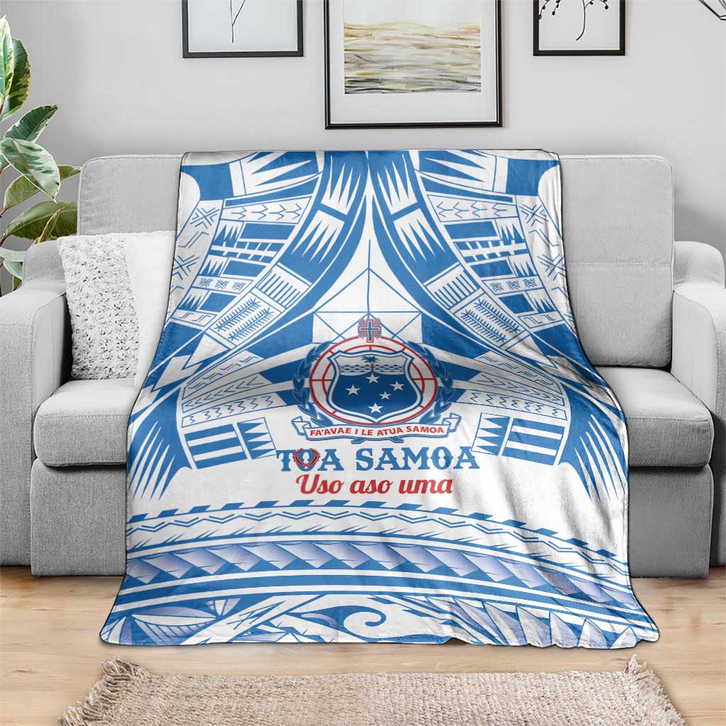 Toa Samoa Rugby Custom Blanket Uso aso uma Samoan Pattern White - Polynesian Pride