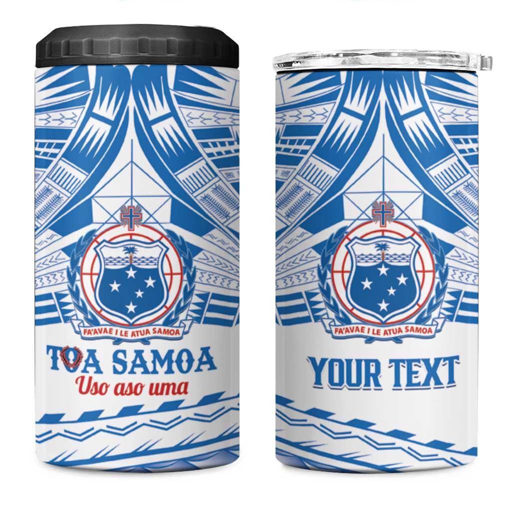 Toa Samoa Rugby Custom 4 in 1 Can Cooler Tumbler Uso aso uma Samoan Pattern White - Polynesian Pride