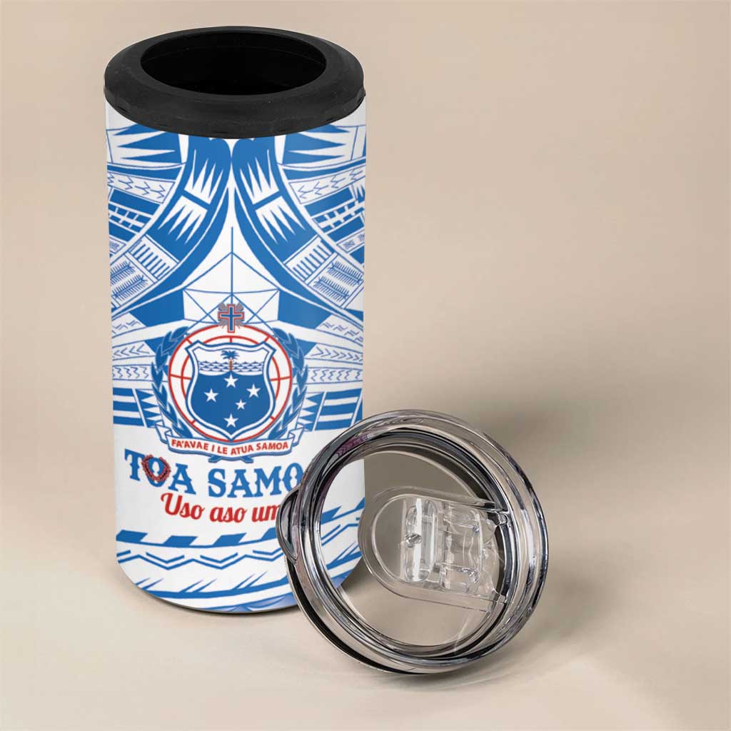 Toa Samoa Rugby Custom 4 in 1 Can Cooler Tumbler Uso aso uma Samoan Pattern White - Polynesian Pride