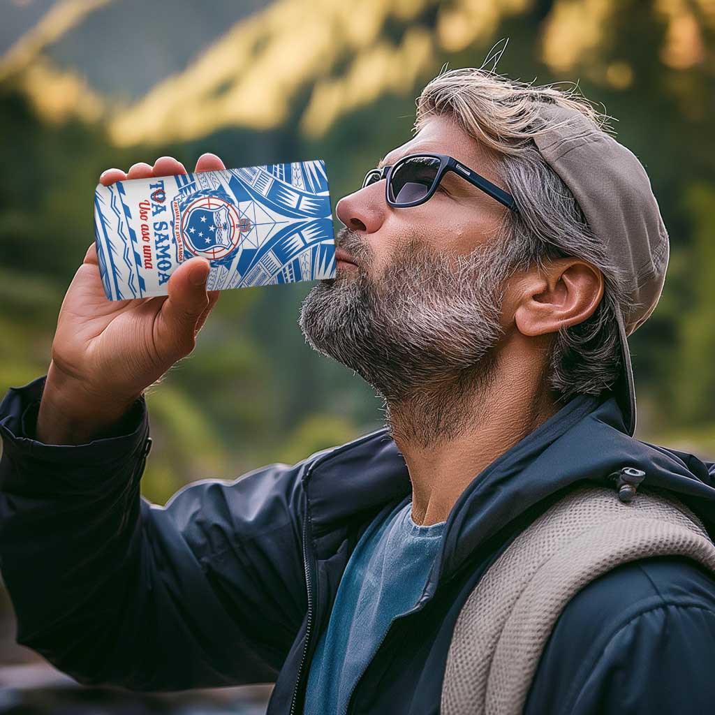 Toa Samoa Rugby Custom 4 in 1 Can Cooler Tumbler Uso aso uma Samoan Pattern White - Polynesian Pride