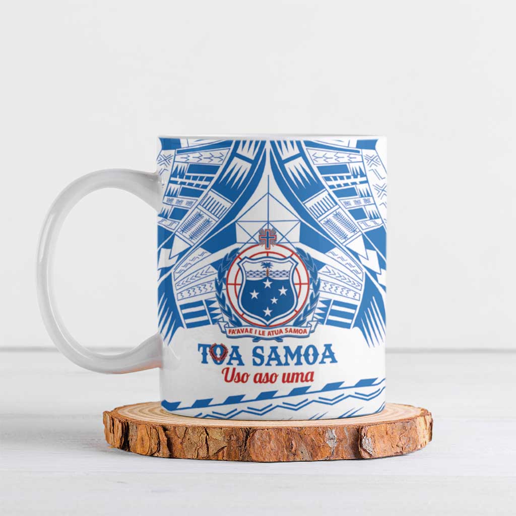 Toa Samoa Rugby Custom Ceramic Mug Uso aso uma Samoan Pattern White - Polynesian Pride