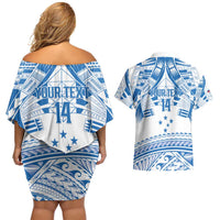 Toa Samoa Rugby Custom Couples Matching Off Shoulder Short Dress and Hawaiian Shirt Uso aso uma Samoan Pattern White - Polynesian Pride