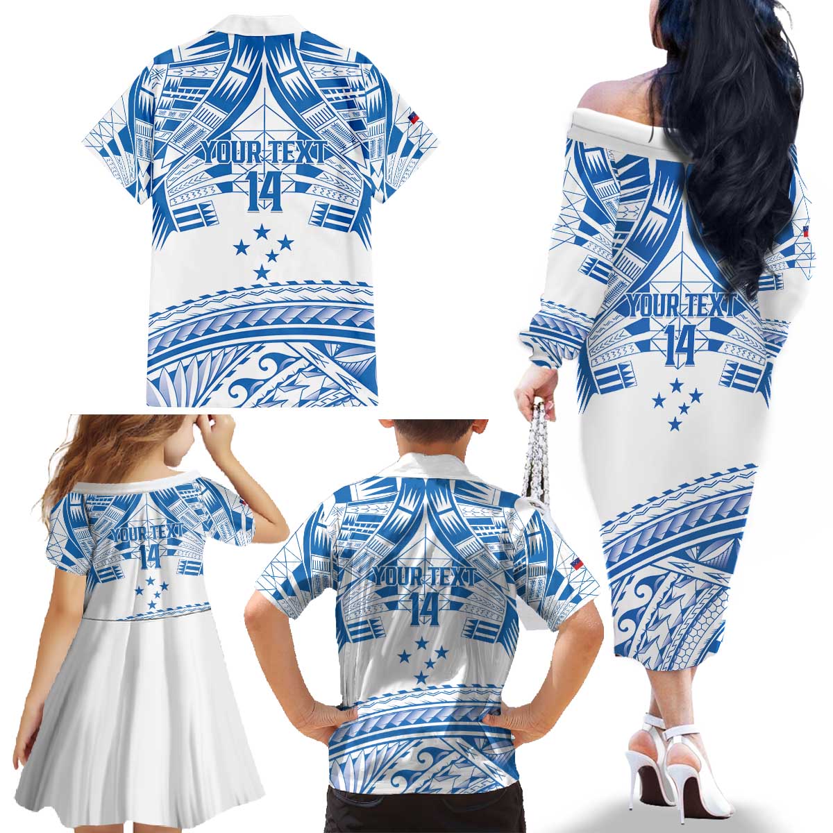 Toa Samoa Rugby Custom Family Matching Off The Shoulder Long Sleeve Dress and Hawaiian Shirt Uso aso uma Samoan Pattern White - Polynesian Pride