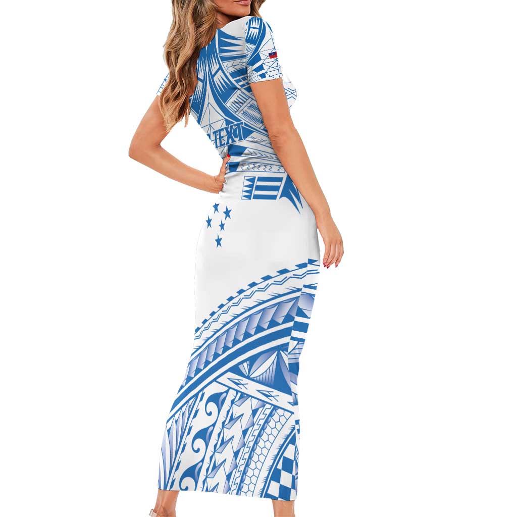 Toa Samoa Rugby Custom Family Matching Short Sleeve Bodycon Dress and Hawaiian Shirt Uso aso uma Samoan Pattern White - Polynesian Pride