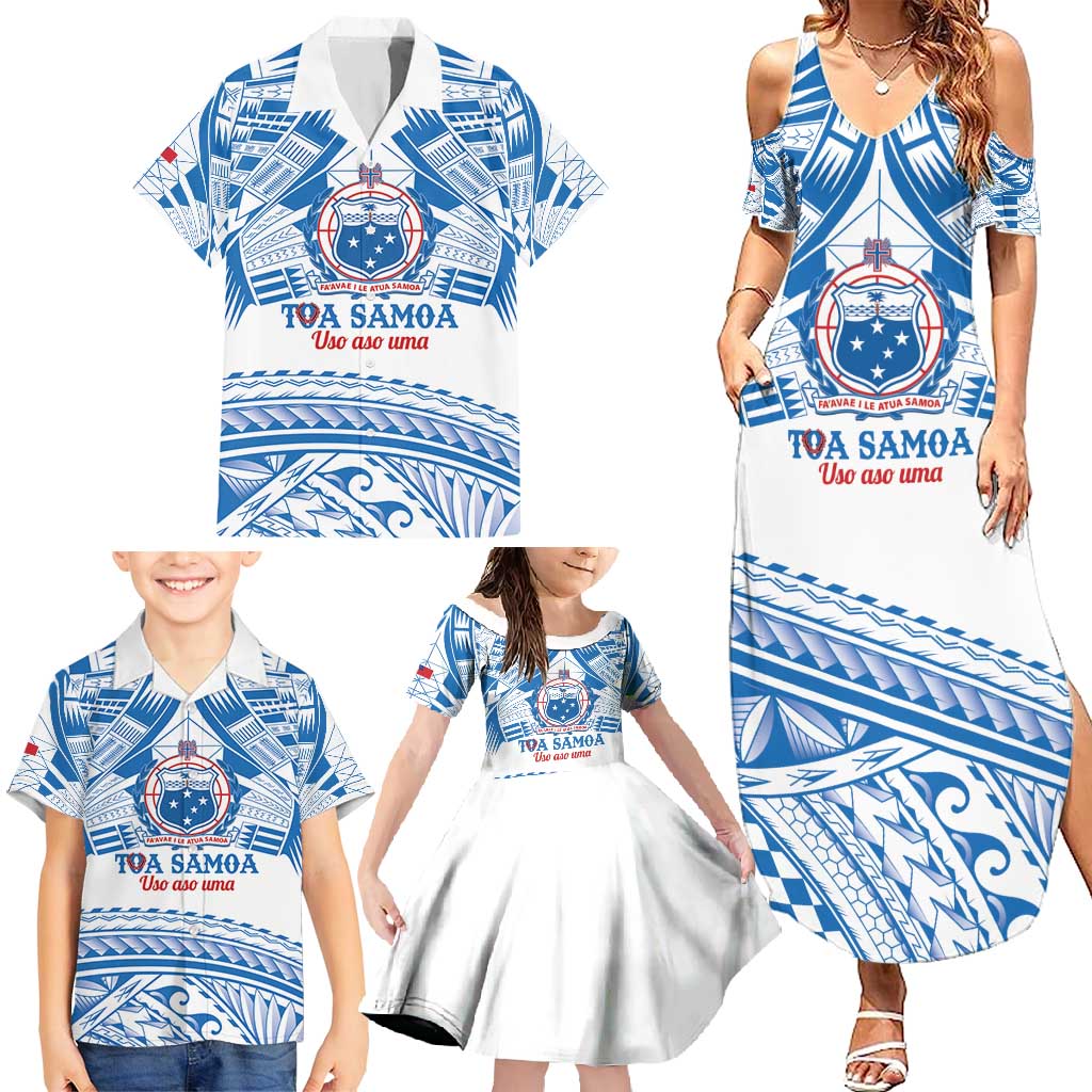 Toa Samoa Rugby Custom Family Matching Summer Maxi Dress and Hawaiian Shirt Uso aso uma Samoan Pattern White - Polynesian Pride