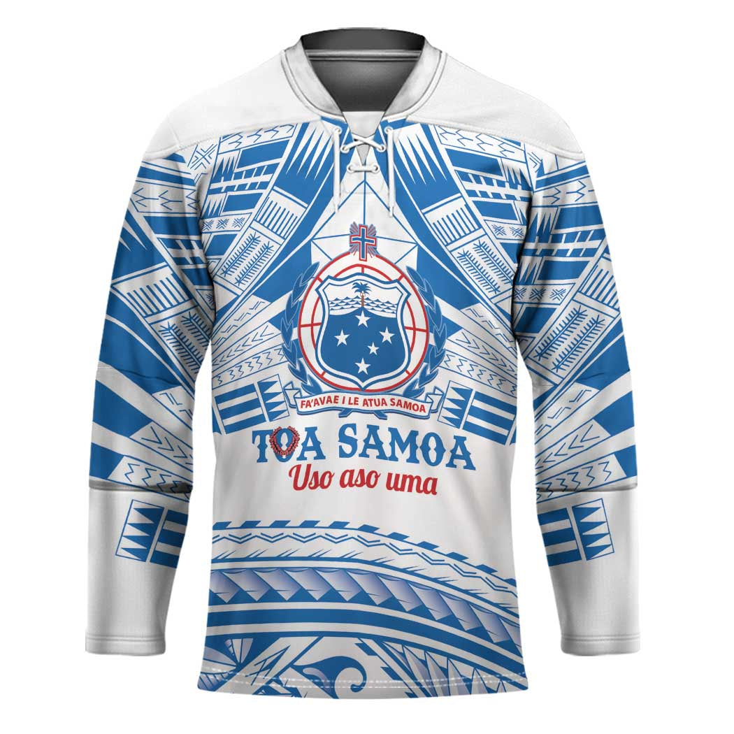 Toa Samoa Rugby Custom Hockey Jersey Uso aso uma Samoan Pattern White - Polynesian Pride