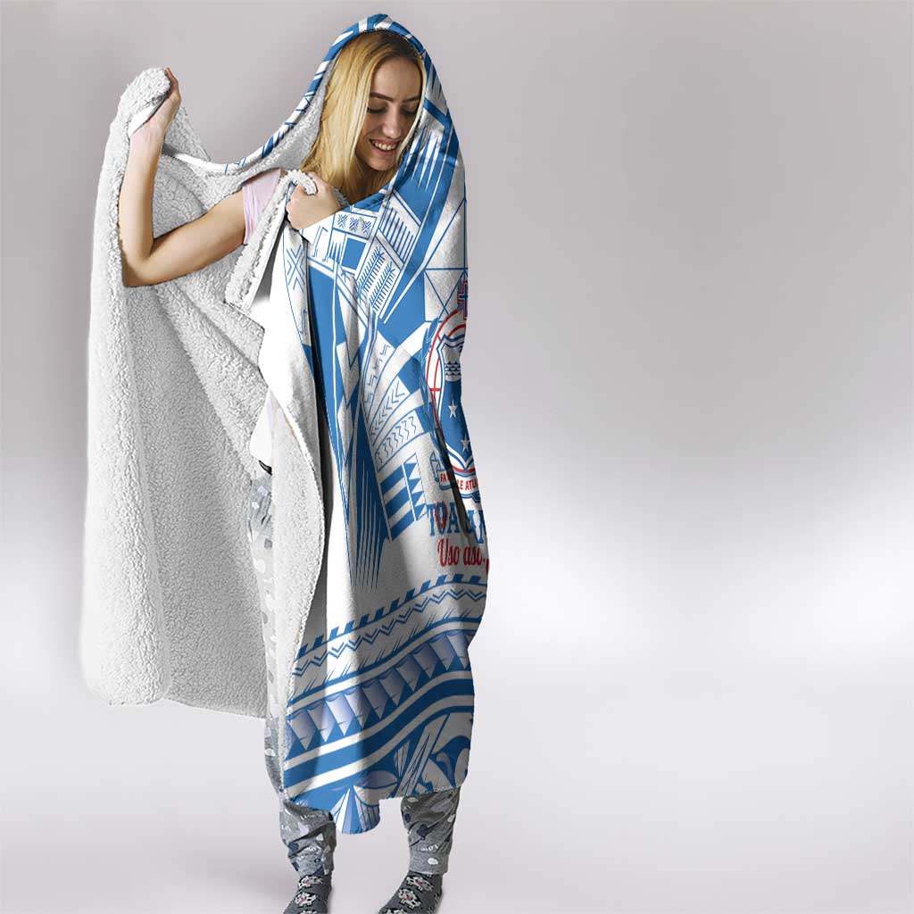 Toa Samoa Rugby Custom Hooded Blanket Uso aso uma Samoan Pattern White - Polynesian Pride