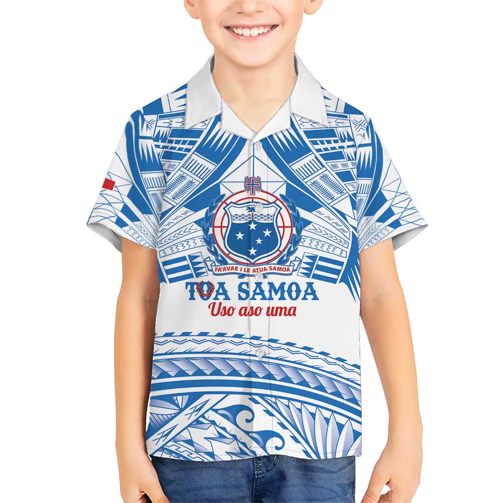 Toa Samoa Rugby Custom Kid Hawaiian Shirt Uso aso uma Samoan Pattern White - Polynesian Pride