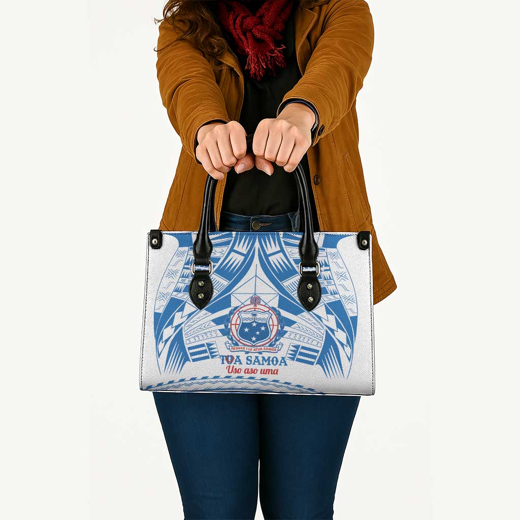 Toa Samoa Rugby Custom Leather Bag Uso aso uma Samoan Pattern White - Polynesian Pride