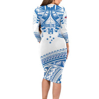 Toa Samoa Rugby Custom Long Sleeve Bodycon Dress Uso aso uma Samoan Pattern White - Polynesian Pride