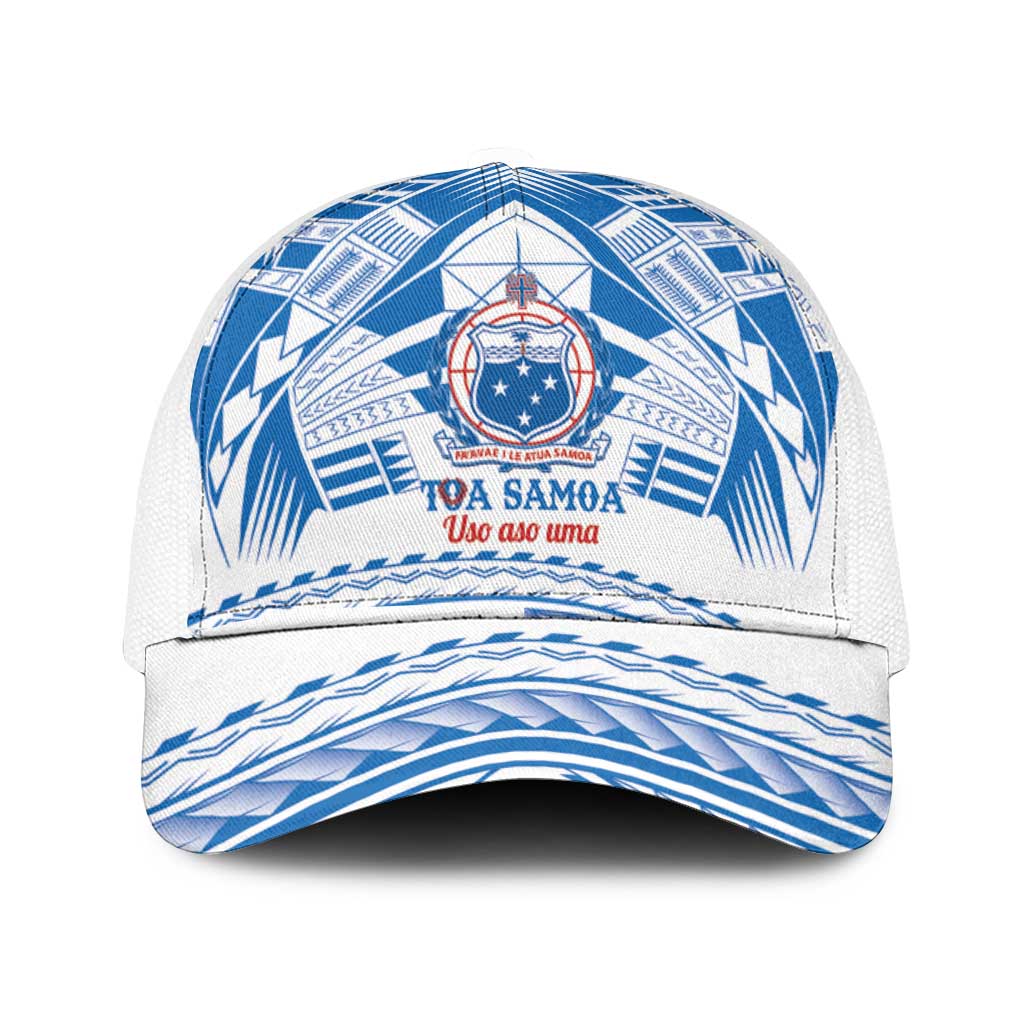Toa Samoa Rugby Mesh Trucker Cap Uso aso uma Samoan Pattern White - Polynesian Pride