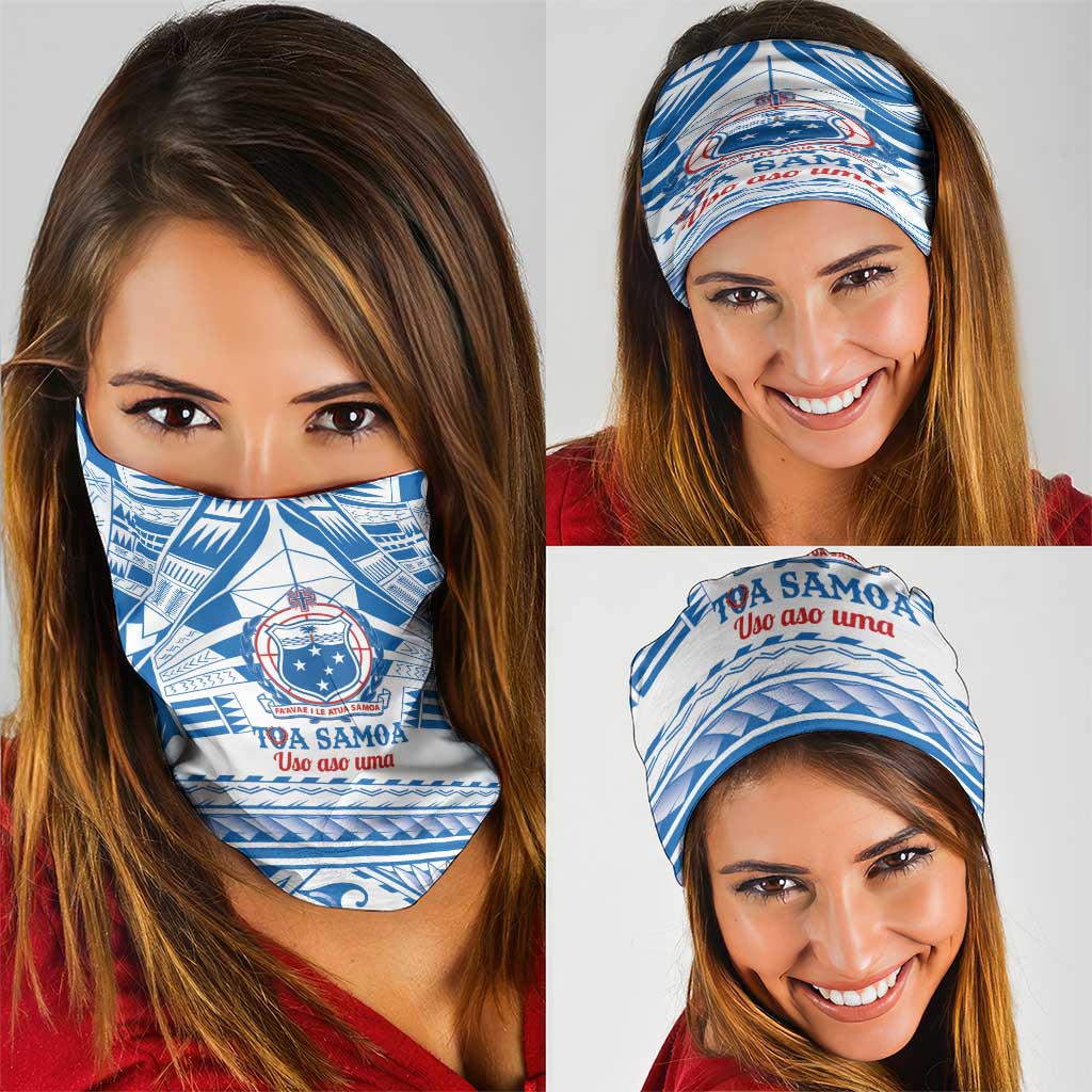 Toa Samoa Rugby Custom Neck Gaiter Uso aso uma Samoan Pattern White - Polynesian Pride
