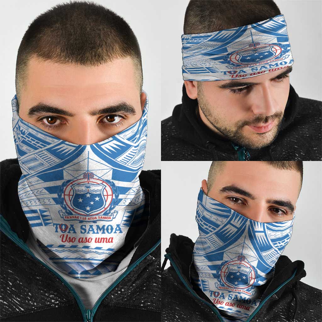 Toa Samoa Rugby Custom Neck Gaiter Uso aso uma Samoan Pattern White - Polynesian Pride