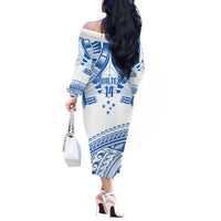 Toa Samoa Rugby Custom Off The Shoulder Long Sleeve Dress Uso aso uma Samoan Pattern White - Polynesian Pride