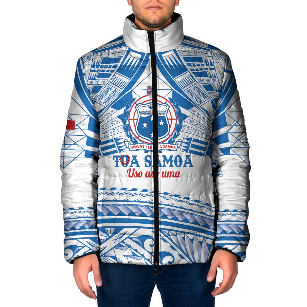 Toa Samoa Rugby Custom Padded Jacket Uso aso uma Samoan Pattern White - Polynesian Pride