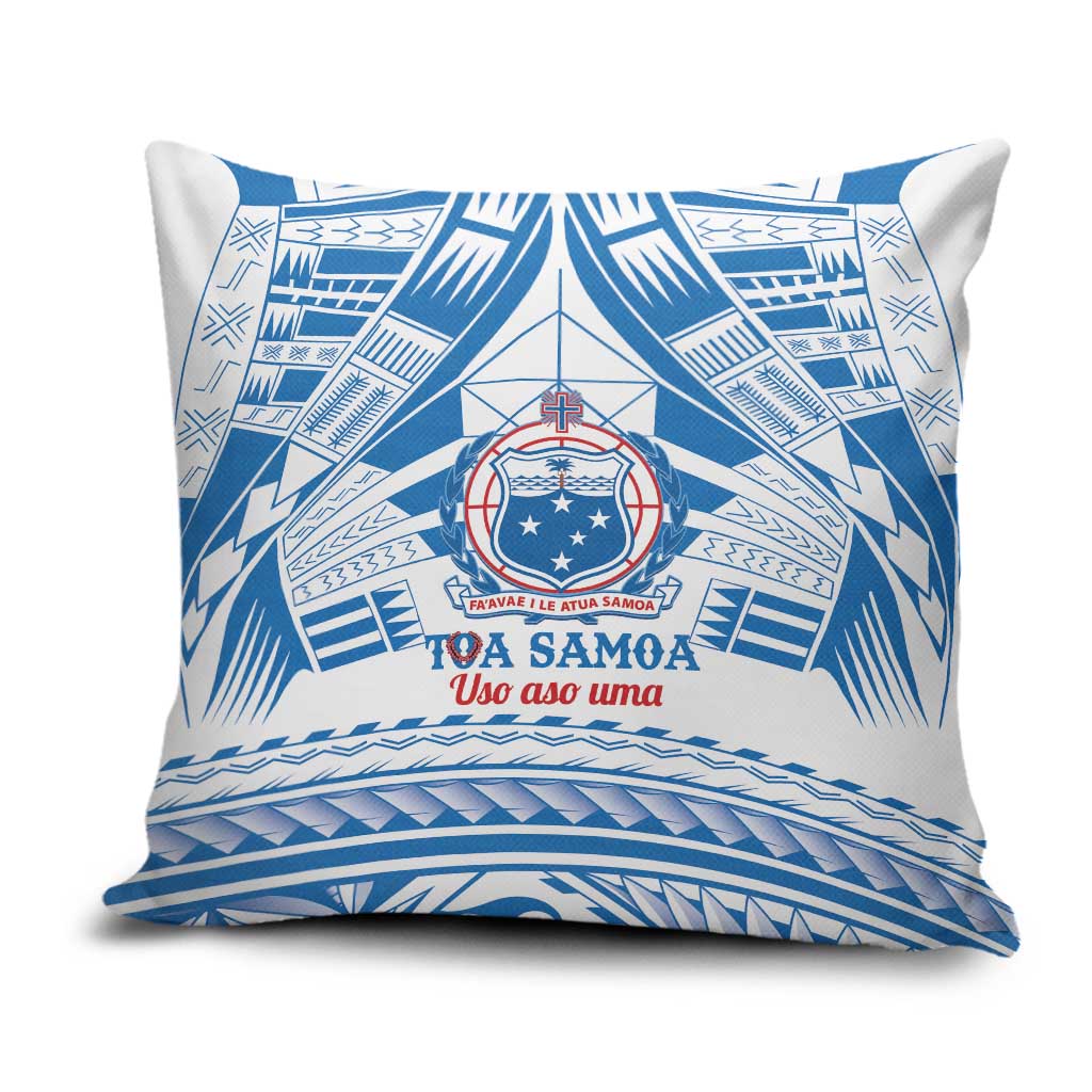 Toa Samoa Rugby Custom Pillow Cover Uso aso uma Samoan Pattern White - Polynesian Pride