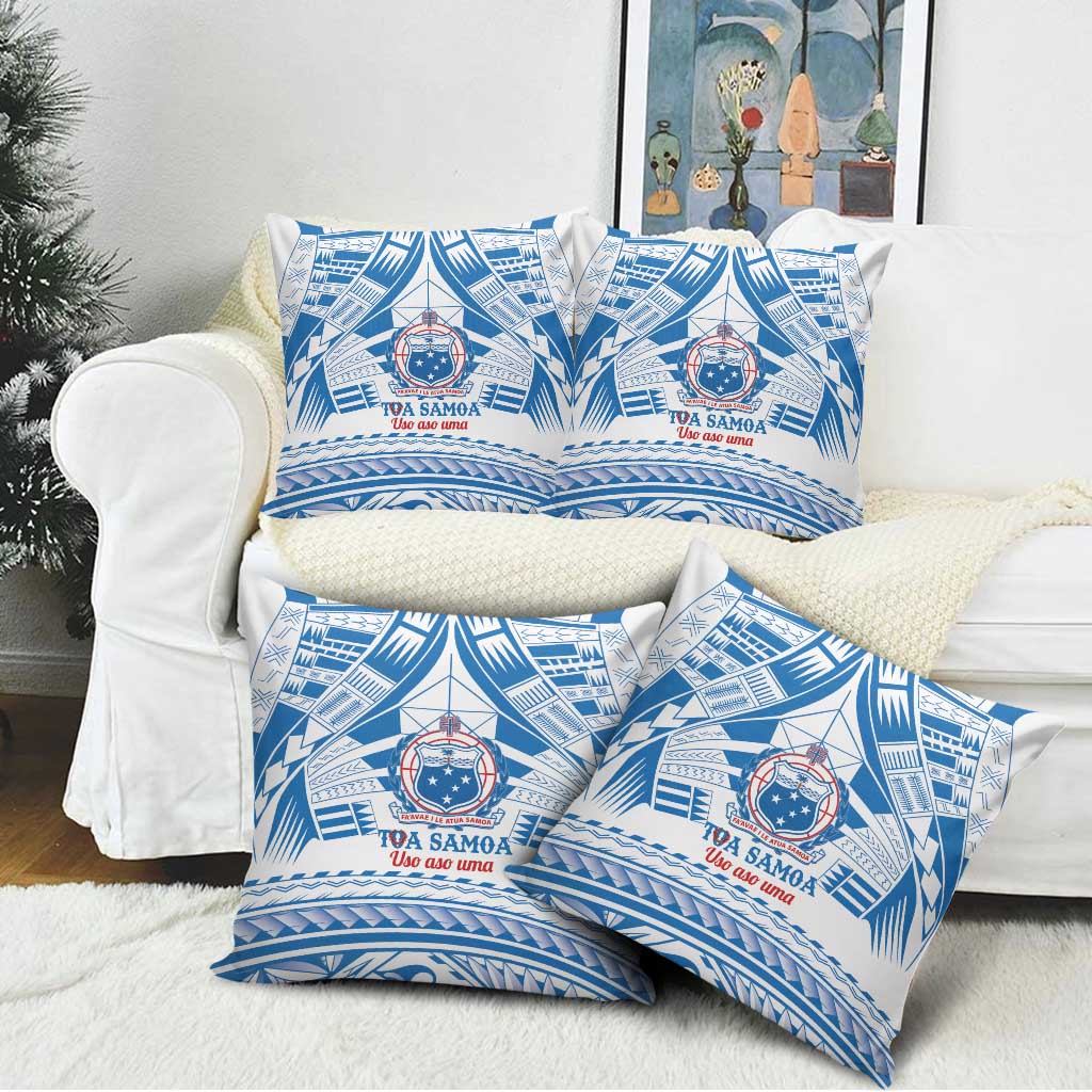 Toa Samoa Rugby Custom Pillow Cover Uso aso uma Samoan Pattern White - Polynesian Pride