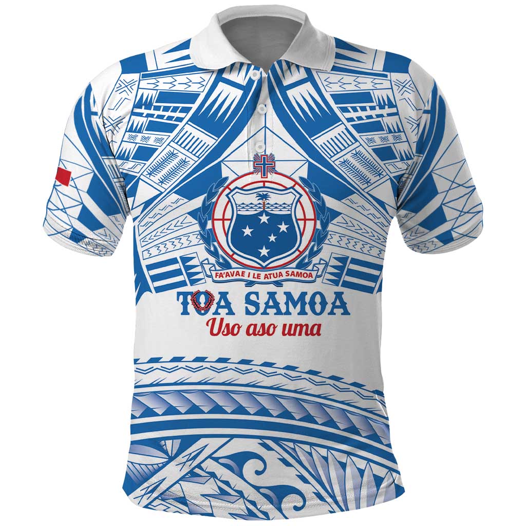 Toa Samoa Rugby Custom Polo Shirt Uso aso uma Samoan Pattern White LT14 White - Polynesian Pride