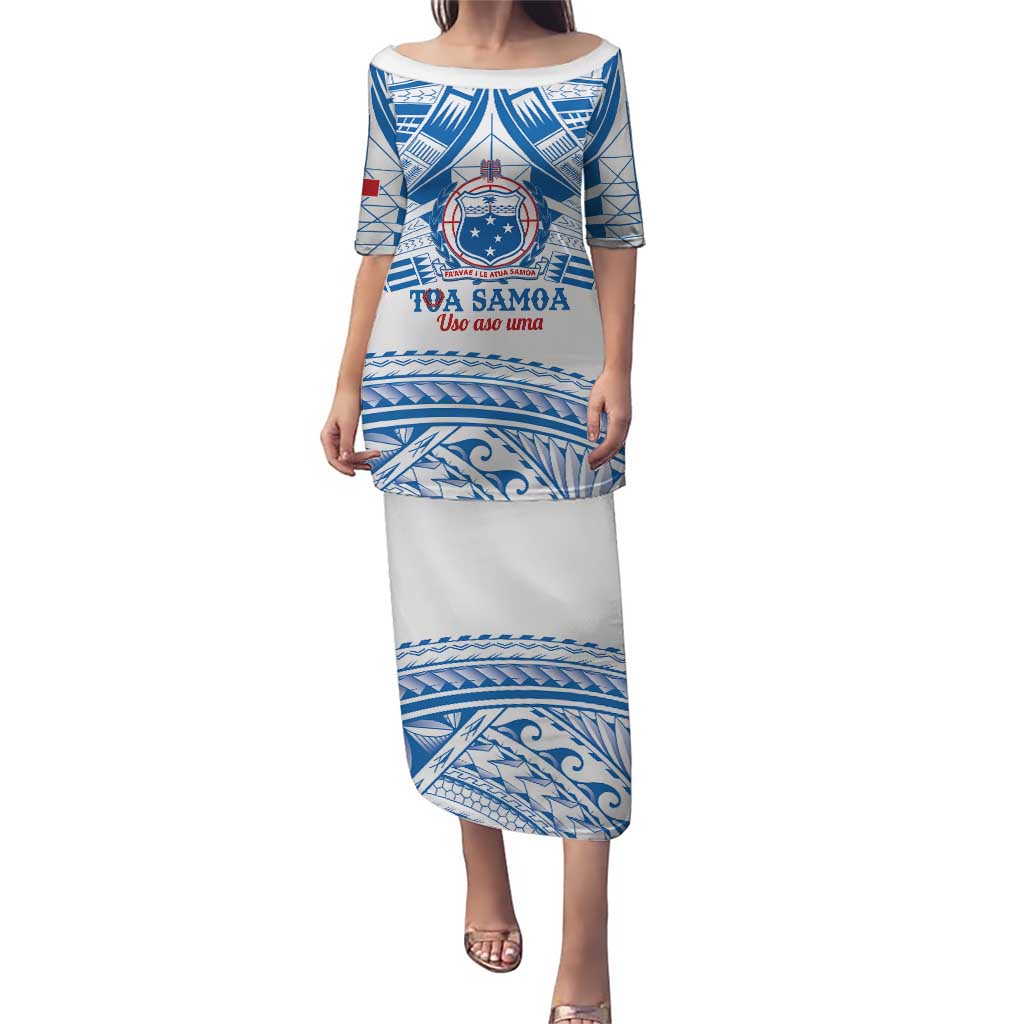 Toa Samoa Rugby Custom Puletasi Uso aso uma Samoan Pattern White - Polynesian Pride