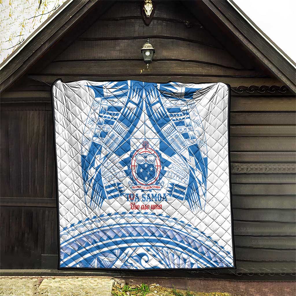 Toa Samoa Rugby Custom Quilt Uso aso uma Samoan Pattern White - Polynesian Pride