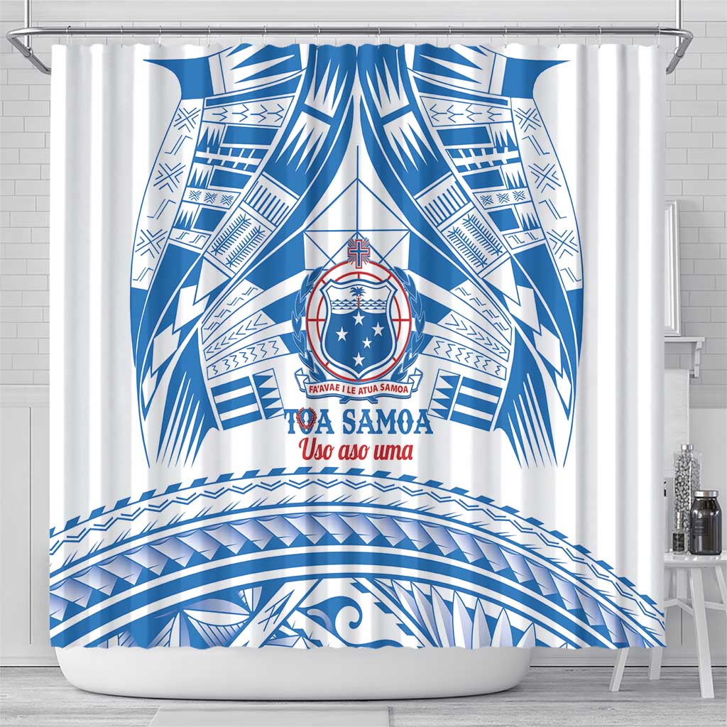 Toa Samoa Rugby Custom Shower Curtain Uso aso uma Samoan Pattern White - Polynesian Pride