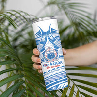 Toa Samoa Rugby Custom Skinny Tumbler Uso aso uma Samoan Pattern White - Polynesian Pride