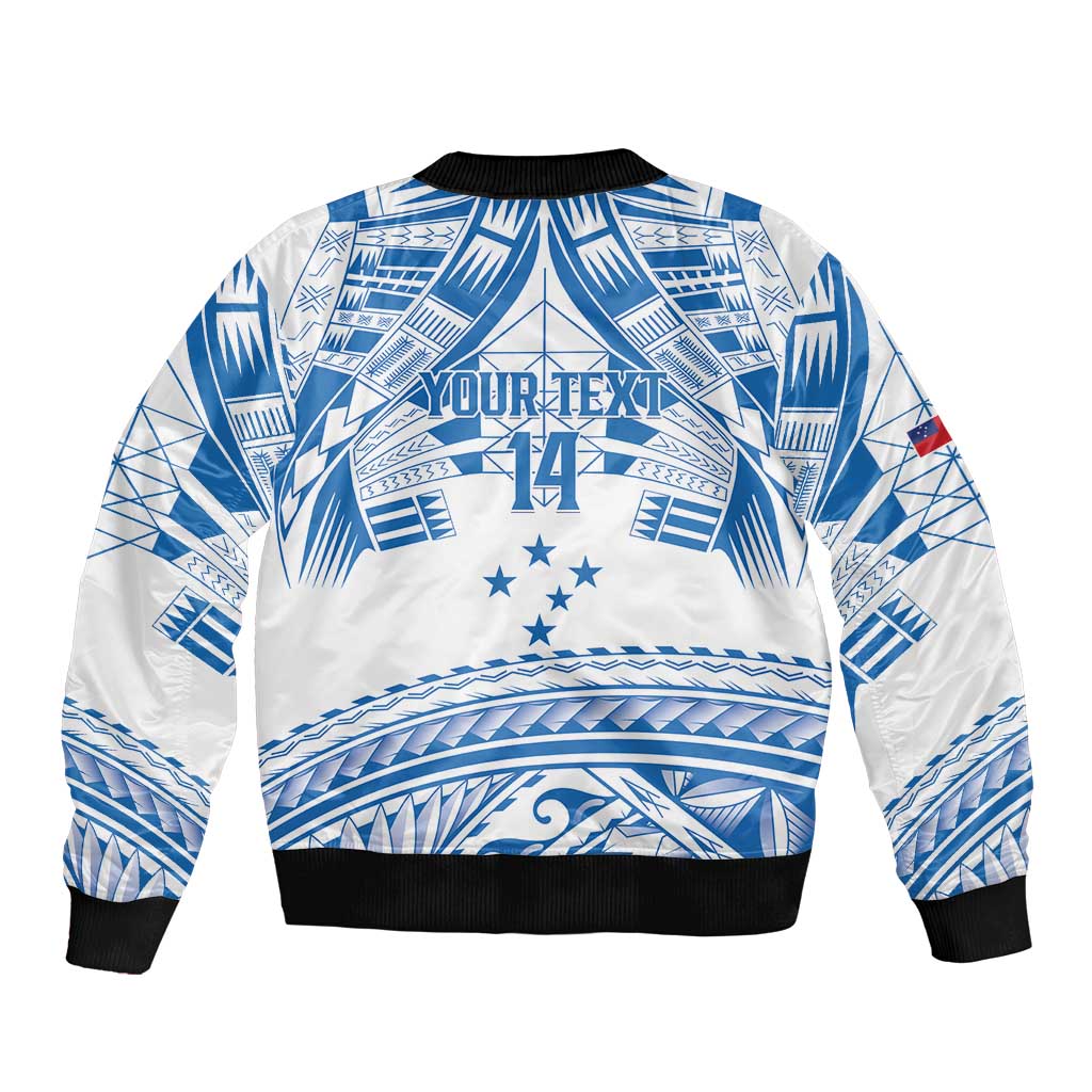 Toa Samoa Rugby Custom Sleeve Zip Bomber Jacket Uso aso uma Samoan Pattern White - Polynesian Pride