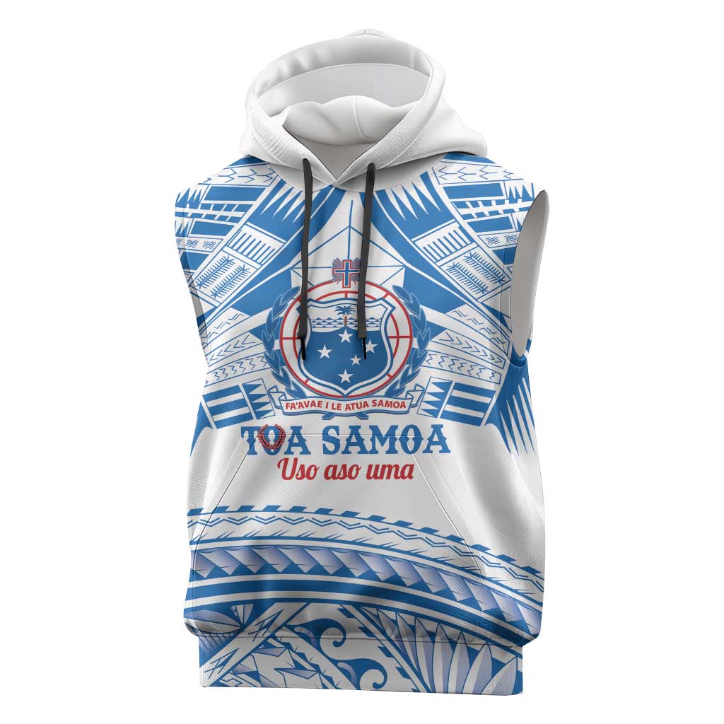 Toa Samoa Rugby Custom Sleeveless Hoodie Uso aso uma Samoan Pattern White - Polynesian Pride