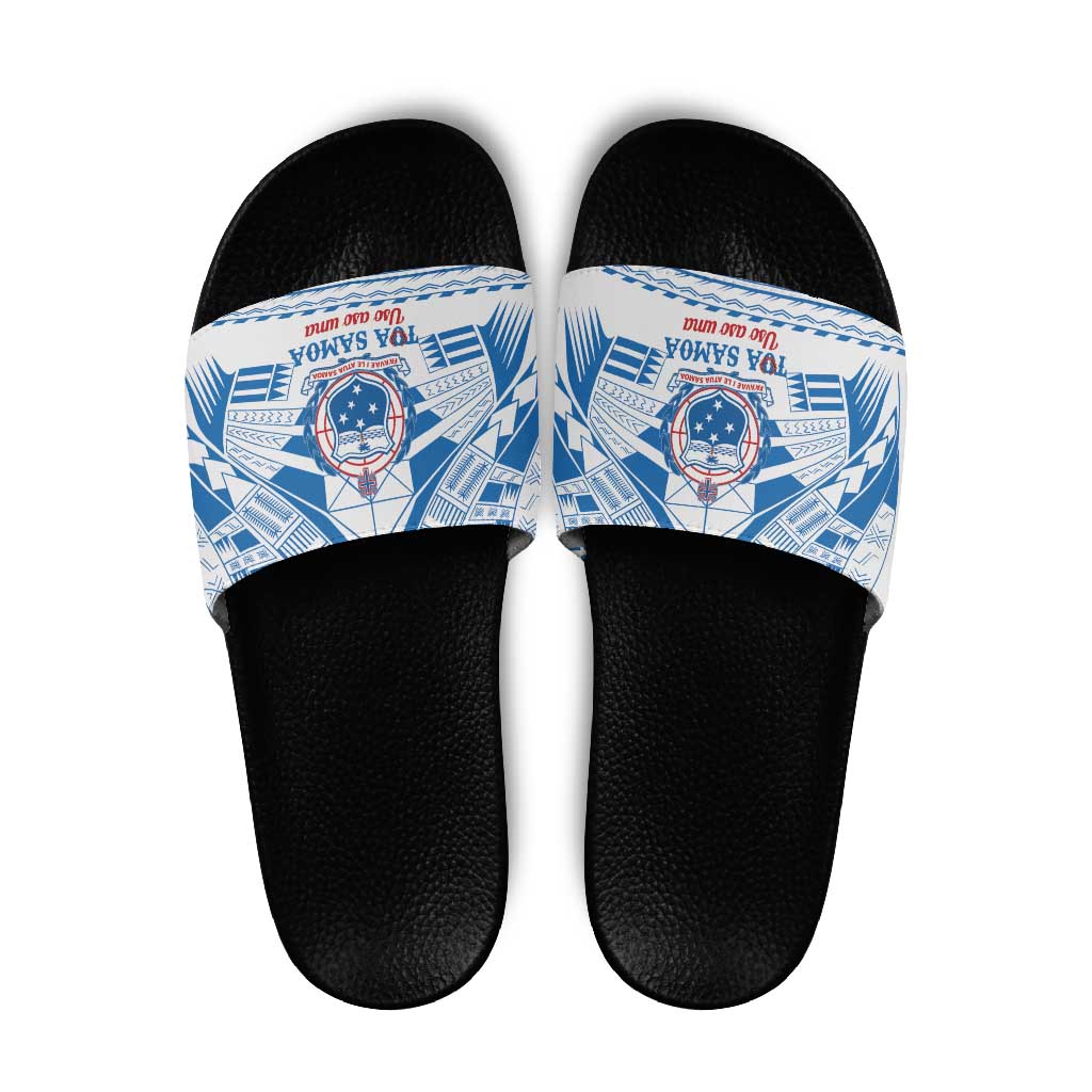 Toa Samoa Rugby Custom Slide Sandals Uso aso uma Samoan Pattern White - Polynesian Pride