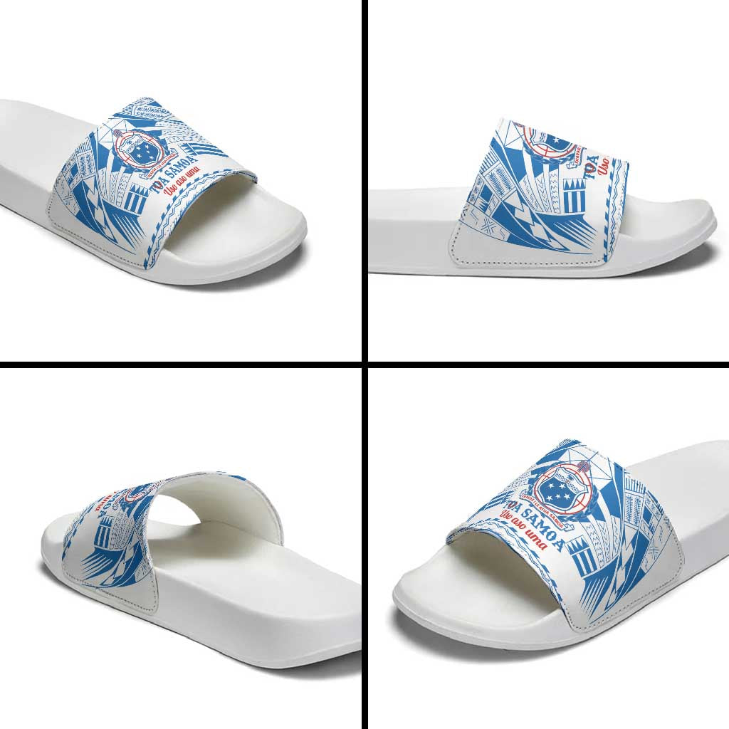 Toa Samoa Rugby Custom Slide Sandals Uso aso uma Samoan Pattern White - Polynesian Pride